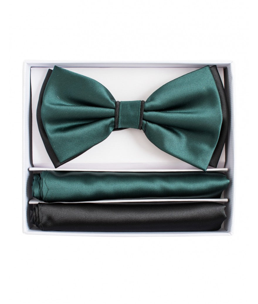 BRAND Q | BT2T100 | PRETIED 2 TONE SATIN BOW TIE W/ 2-HANKIES