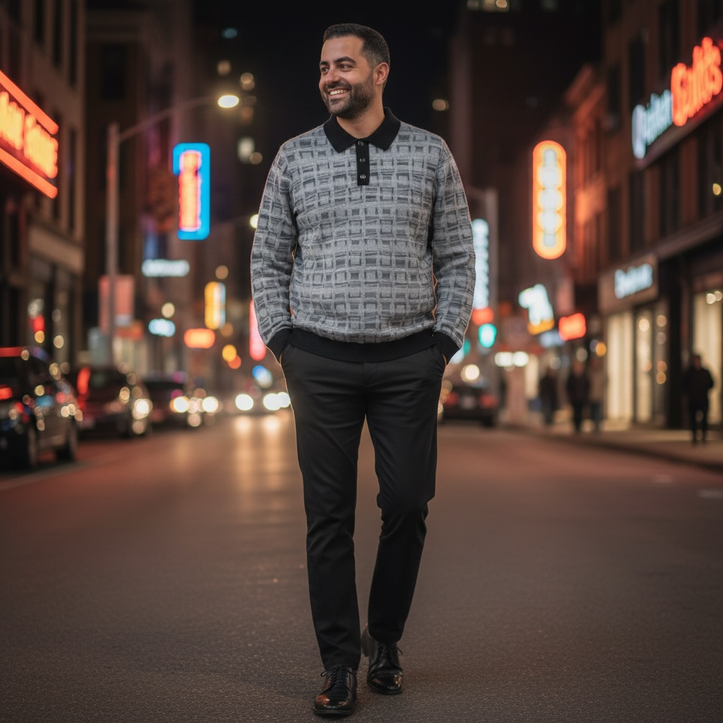 PRESTIGE | SW-662 | 3 BUTTON TEXTURED POLO SWEATER