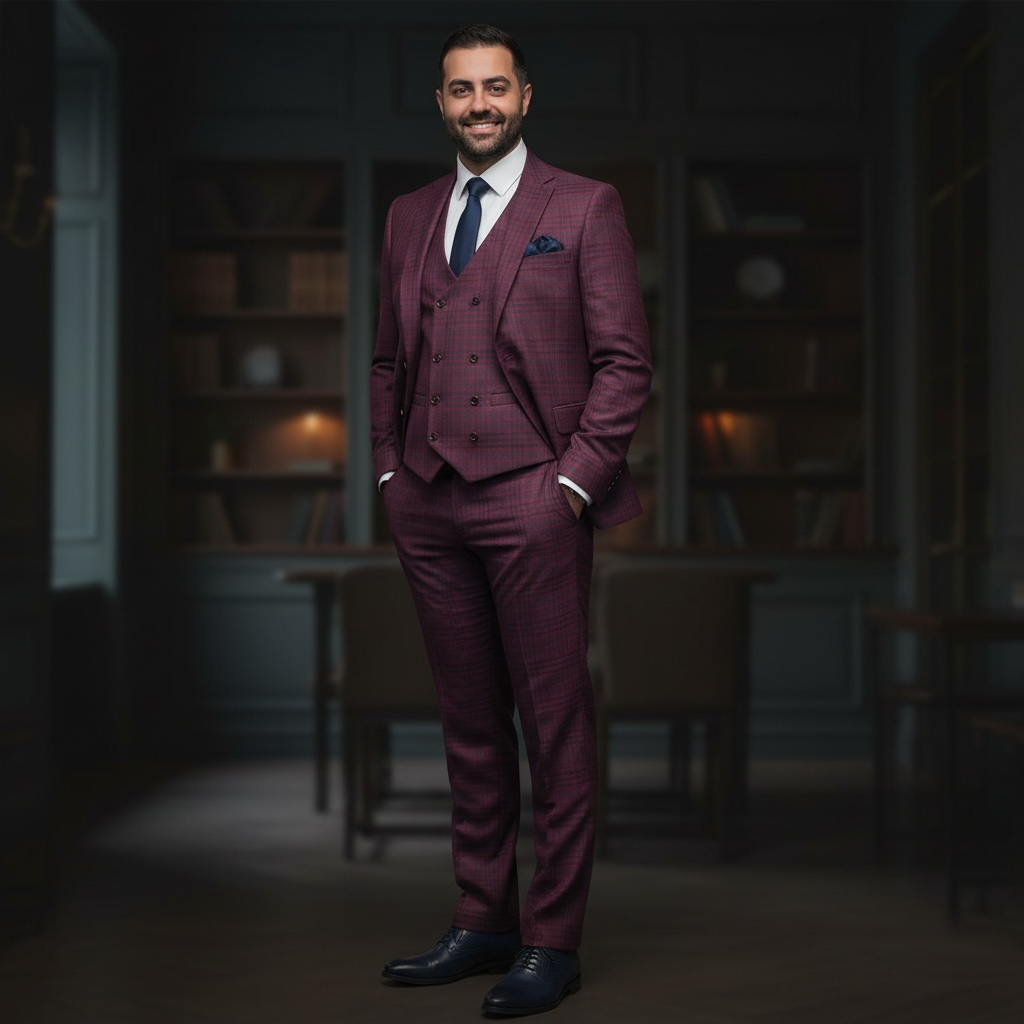 STUDIO FERARA | 31502 | 2B 3PC PLAID SUIT W/ DOUBLE BRESTED VEST | MODERN FIT