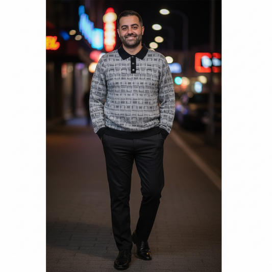 PRESTIGE | SW-662 | 3 BUTTON TEXTURED POLO SWEATER