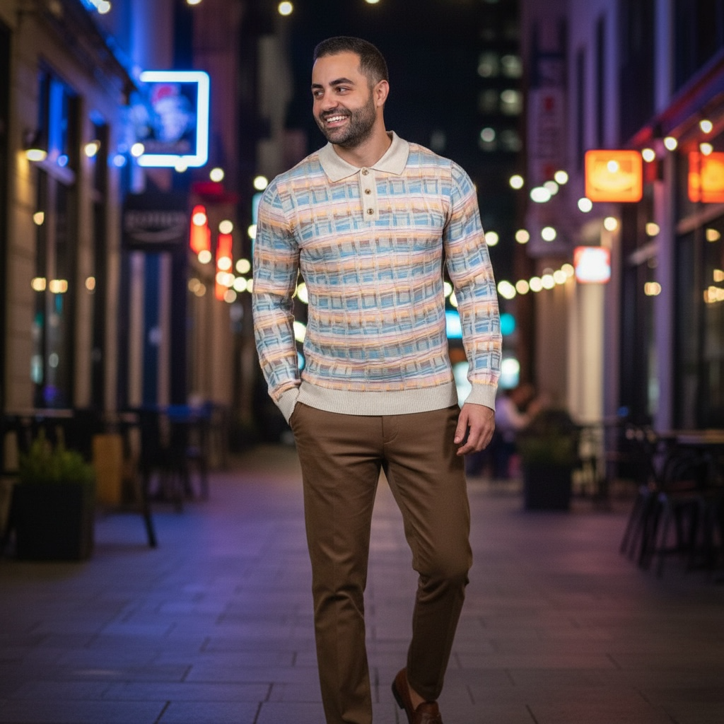 PRESTIGE | SW-662 | 3 BUTTON TEXTURED POLO SWEATER