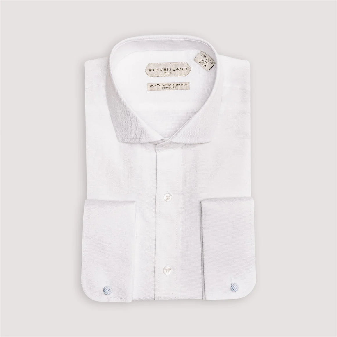 STEVEN LAND | DSW2516F | THE MARIO | SPREAD COLLAR | ROUNDED FRENCH CUFF | WHITE DOTS