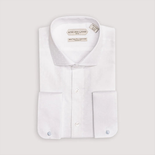 STEVEN LAND | DSW2516F | THE MARIO | SPREAD COLLAR | ROUNDED FRENCH CUFF | WHITE DOTS