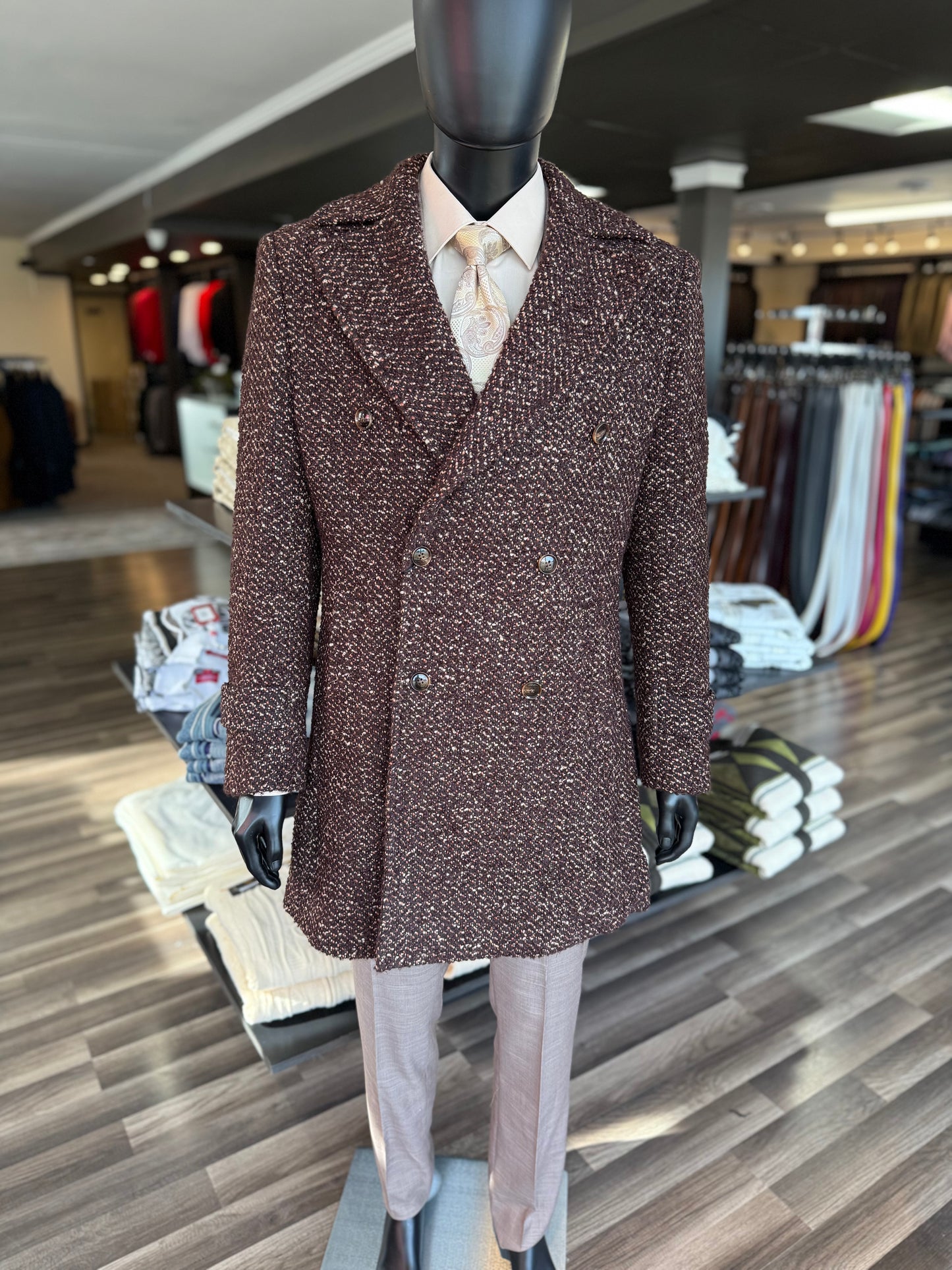 CIGAR SIGNATURE BRAND | TC-1482 | DOUBLE BREASTED TWEED TOPCOAT