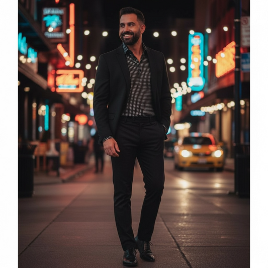 MANZINI | MZT-164 | POLKA DOT SATIN DRESS SHIRT W/ CUFFLINKS