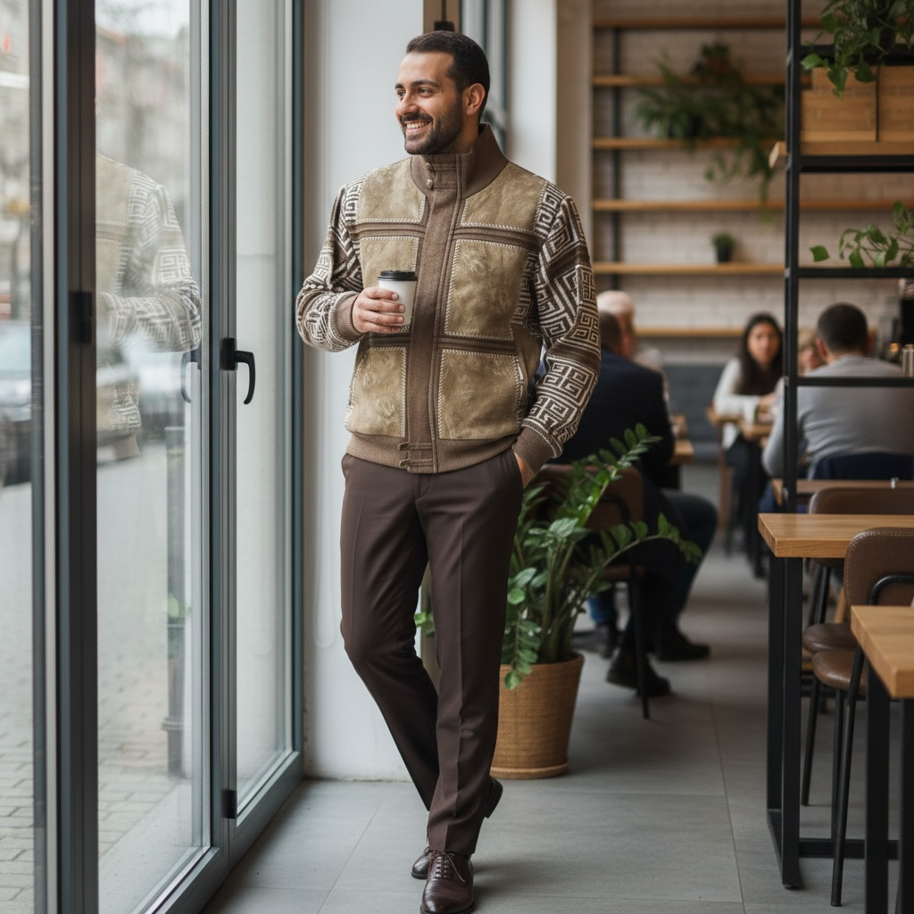 SILVERSILK | SUEDE PATCH ZIP UP SWEATER | 11012