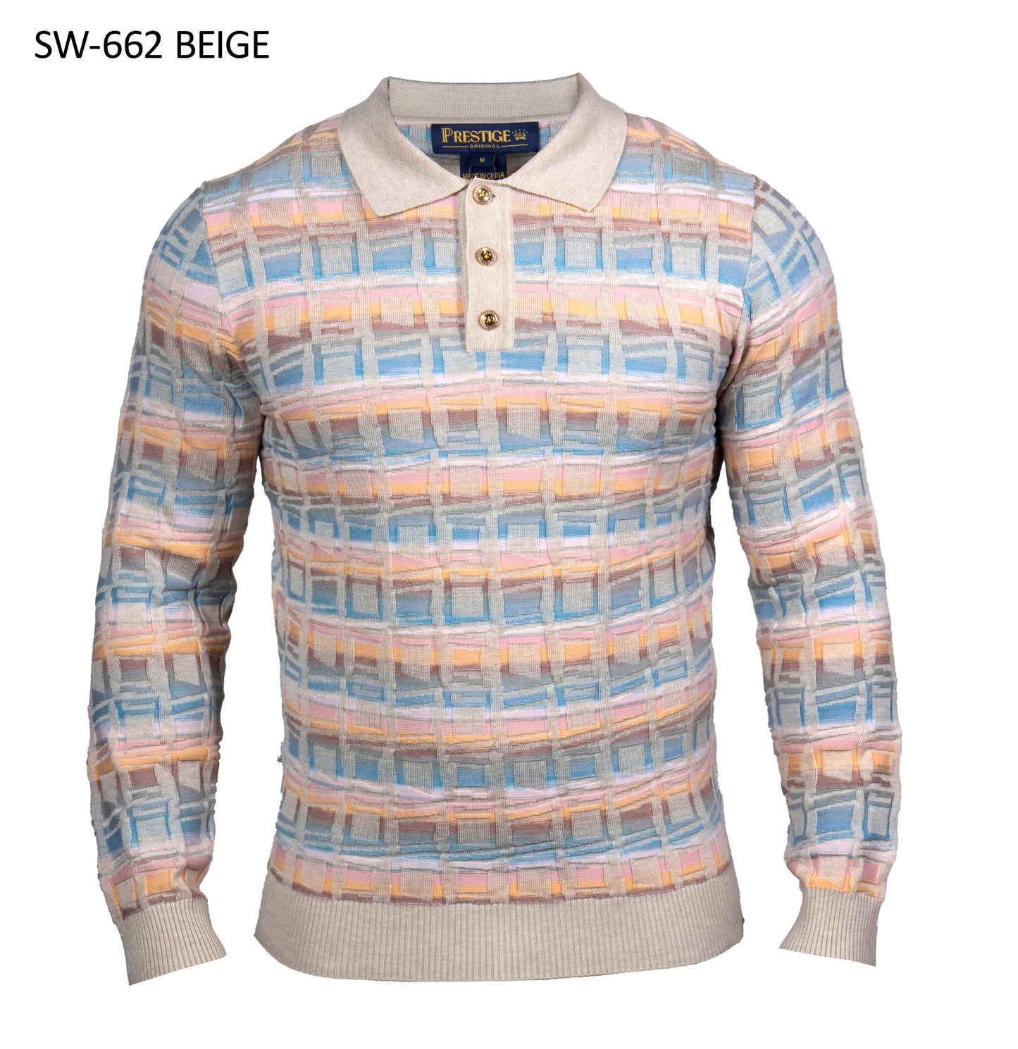 PRESTIGE | SW-662 | 3 BUTTON TEXTURED POLO SWEATER