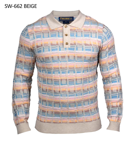 PRESTIGE | SW-662 | 3 BUTTON TEXTURED POLO SWEATER