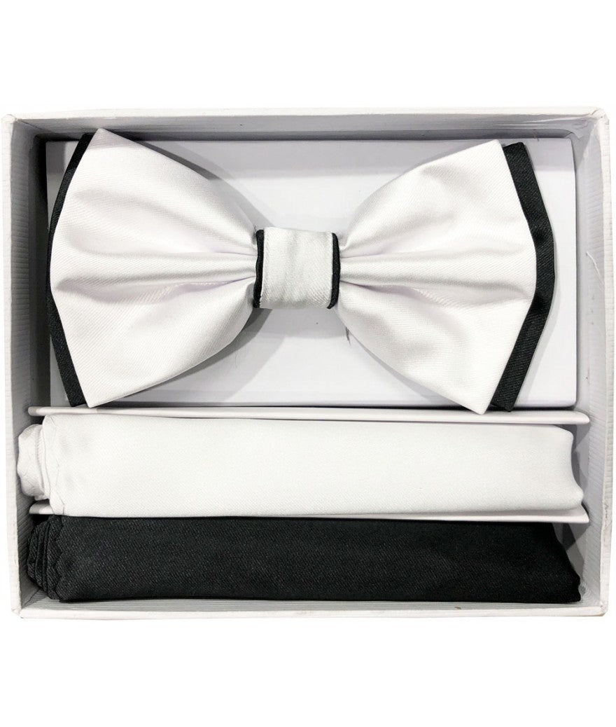 BRAND Q | BT2T100 | PRETIED 2 TONE SATIN BOW TIE W/ 2-HANKIES