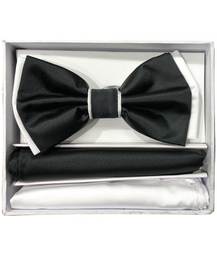 BRAND Q | BT2T100 | PRETIED 2 TONE SATIN BOW TIE W/ 2-HANKIES