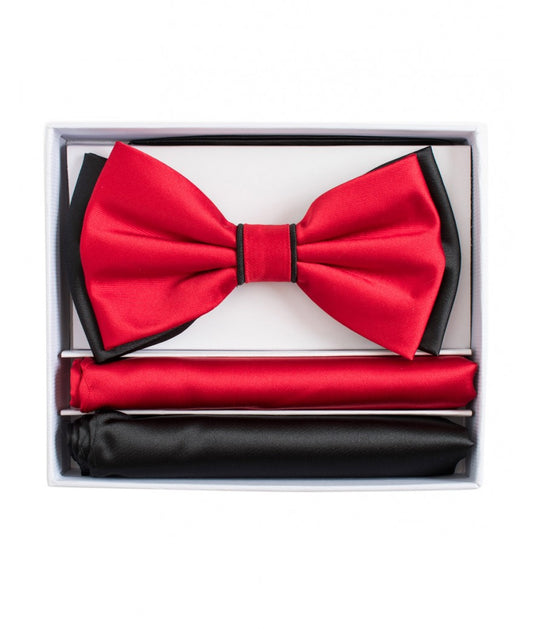 BRAND Q | BT2T100 | PRETIED 2 TONE SATIN BOW TIE W/ 2-HANKIES