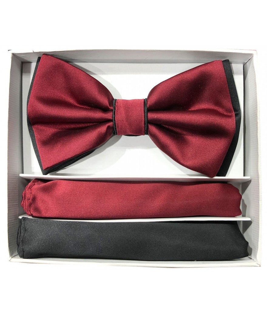 BRAND Q | BT2T100 | PRETIED 2 TONE SATIN BOW TIE W/ 2-HANKIES