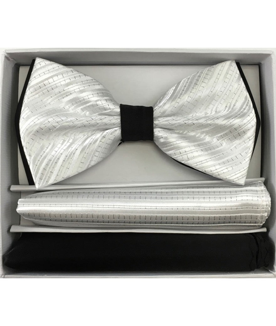 BRAND Q | BT2T108 | PRETIED 2 TONE SATIN BOW TIE W/ 2-HANKIES