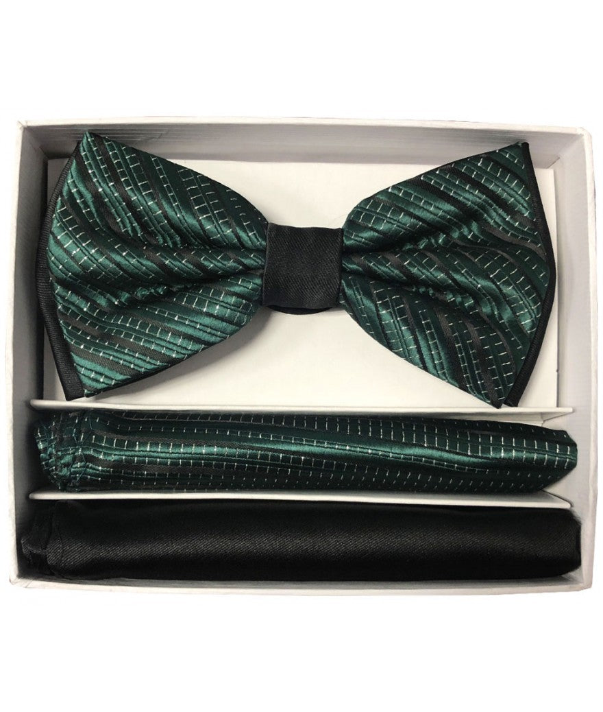 BRAND Q | BT2T108 | PRETIED 2 TONE SATIN BOW TIE W/ 2-HANKIES